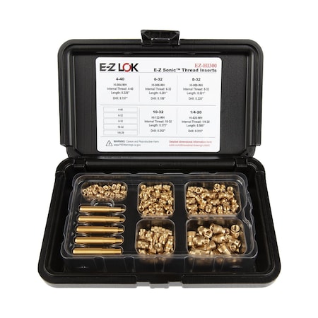 E-Z Lok E-Z Sonic Threaded Insert Assortment Kit - Straight -Flush - 4-40 to 1/4-20 EZ-HI300